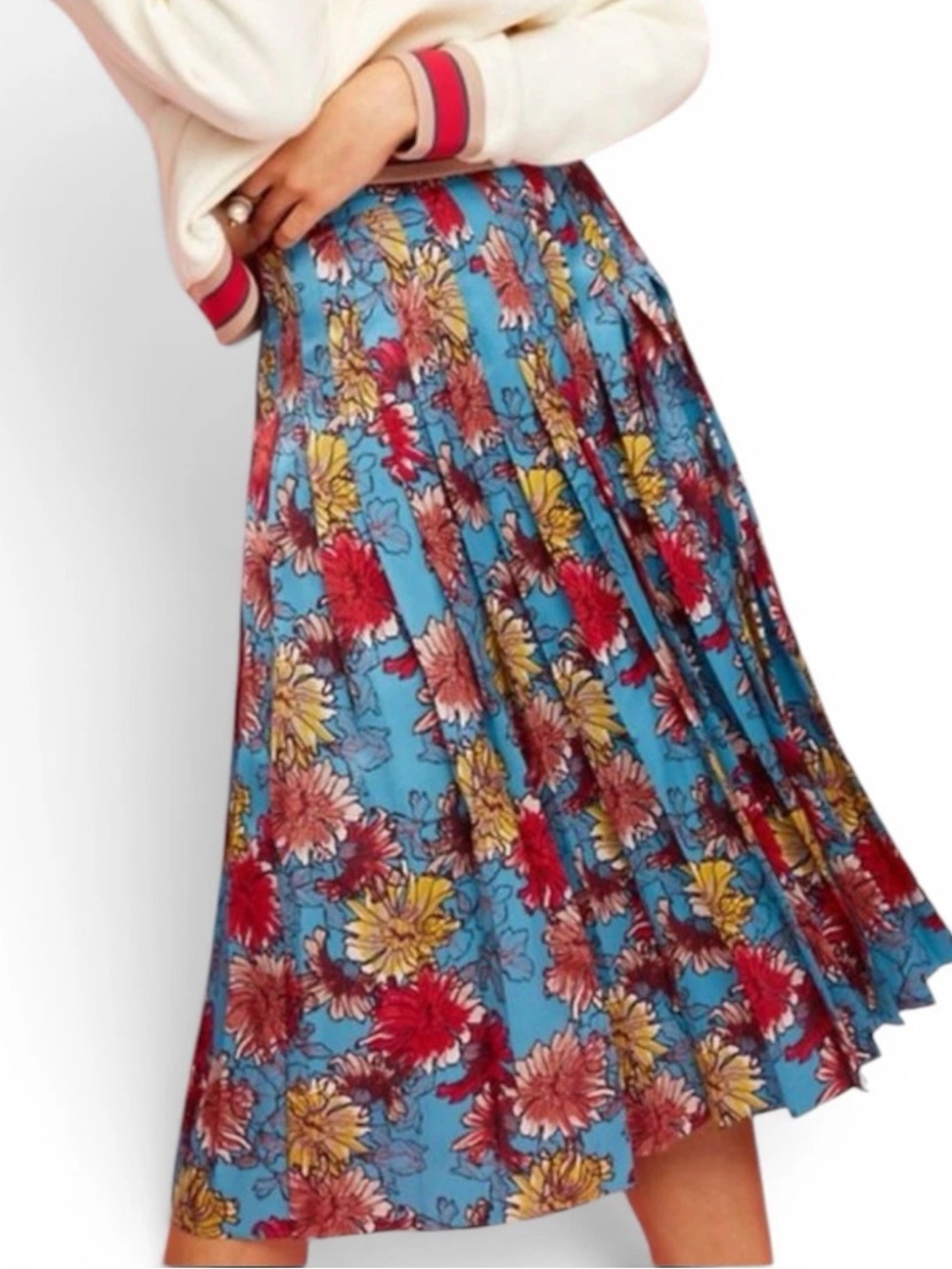 Aritzia Little Moon Floral Pleated Midi Skirt Blue